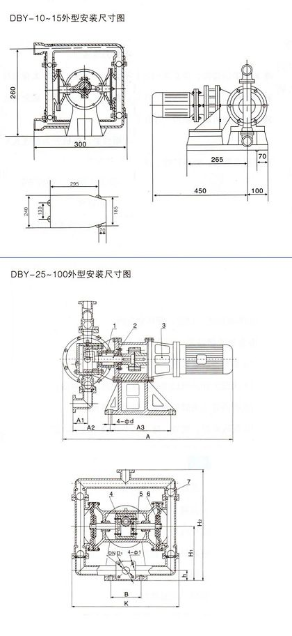 DBY25鑄鐵電動(dòng)隔膜泵尺寸圖 DBY25鑄鐵電動(dòng)隔膜泵尺寸圖