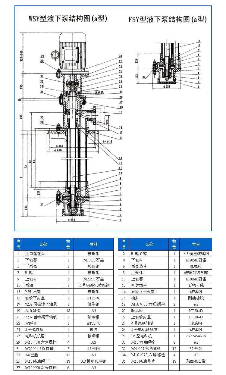 FSY型、WSY型立式玻璃鋼液下泵安裝尺寸圖
