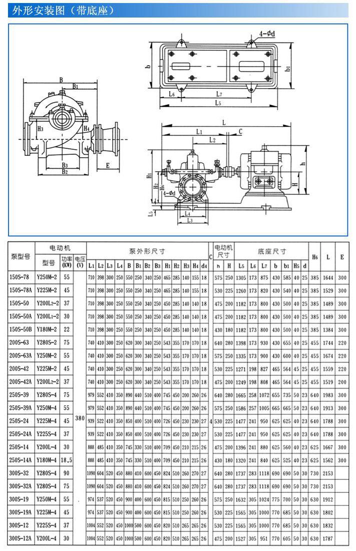 S SH單級(jí)雙吸離心泵安裝尺寸圖 S SH單級(jí)雙吸離心泵安裝尺寸圖
