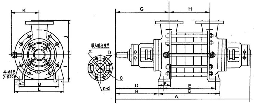 2.5GC-3.5、4GCGC型臥式多級(jí)離心泵外型尺寸圖