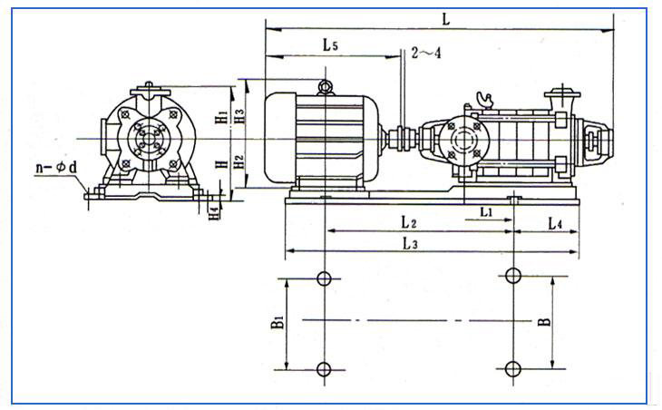 D、DG型臥式多級離心泵安裝結(jié)構(gòu)圖